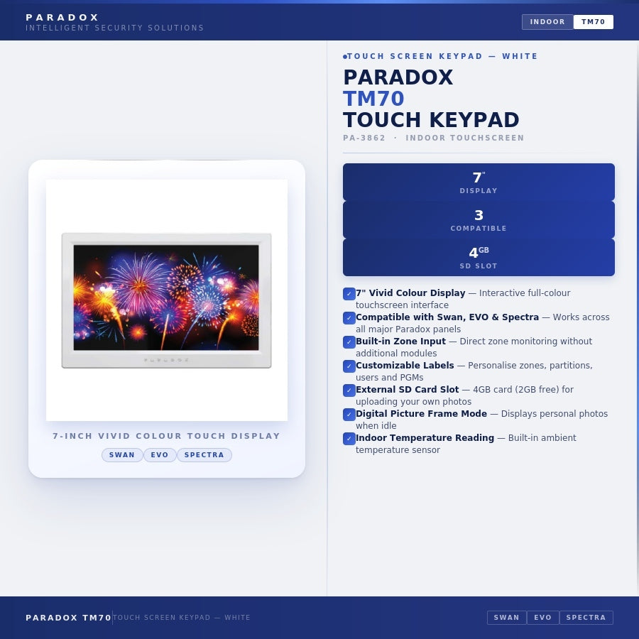 paradox-tm70-touch-screen-keypad-white