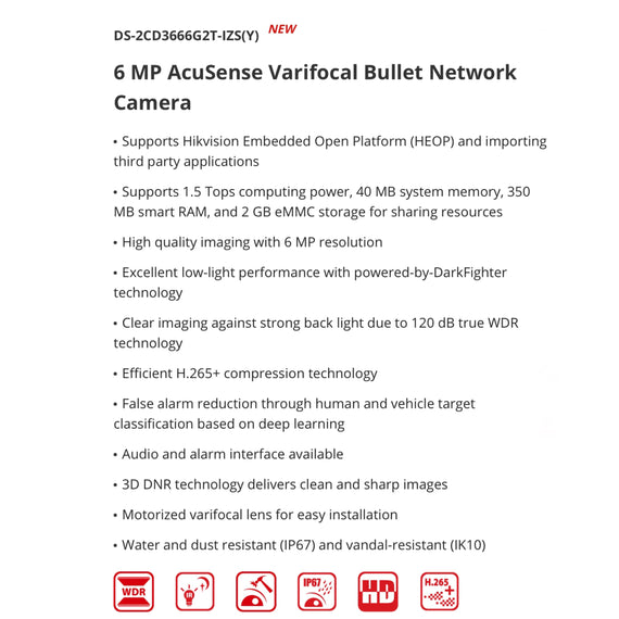 Hikvision 6MP AcuSense Varifocal Bullet Network Camera (7mm-35mm)