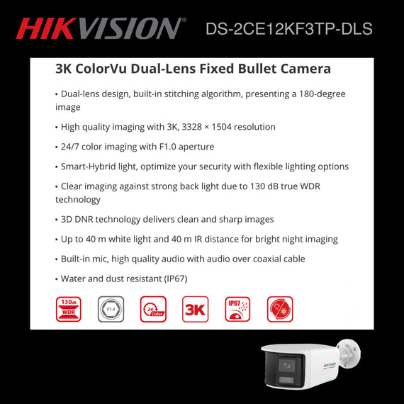 Hikvision 3K ColorVu Dual-Lens 180 Fixed Bullet Camera