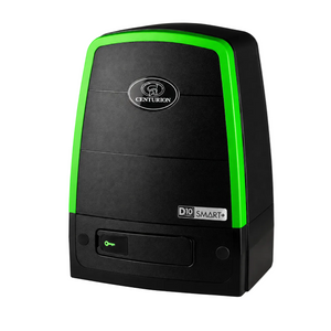 A Centurion D10 Smart+ electronic lockout device in black with bright green accents, shown on a plain white background.
