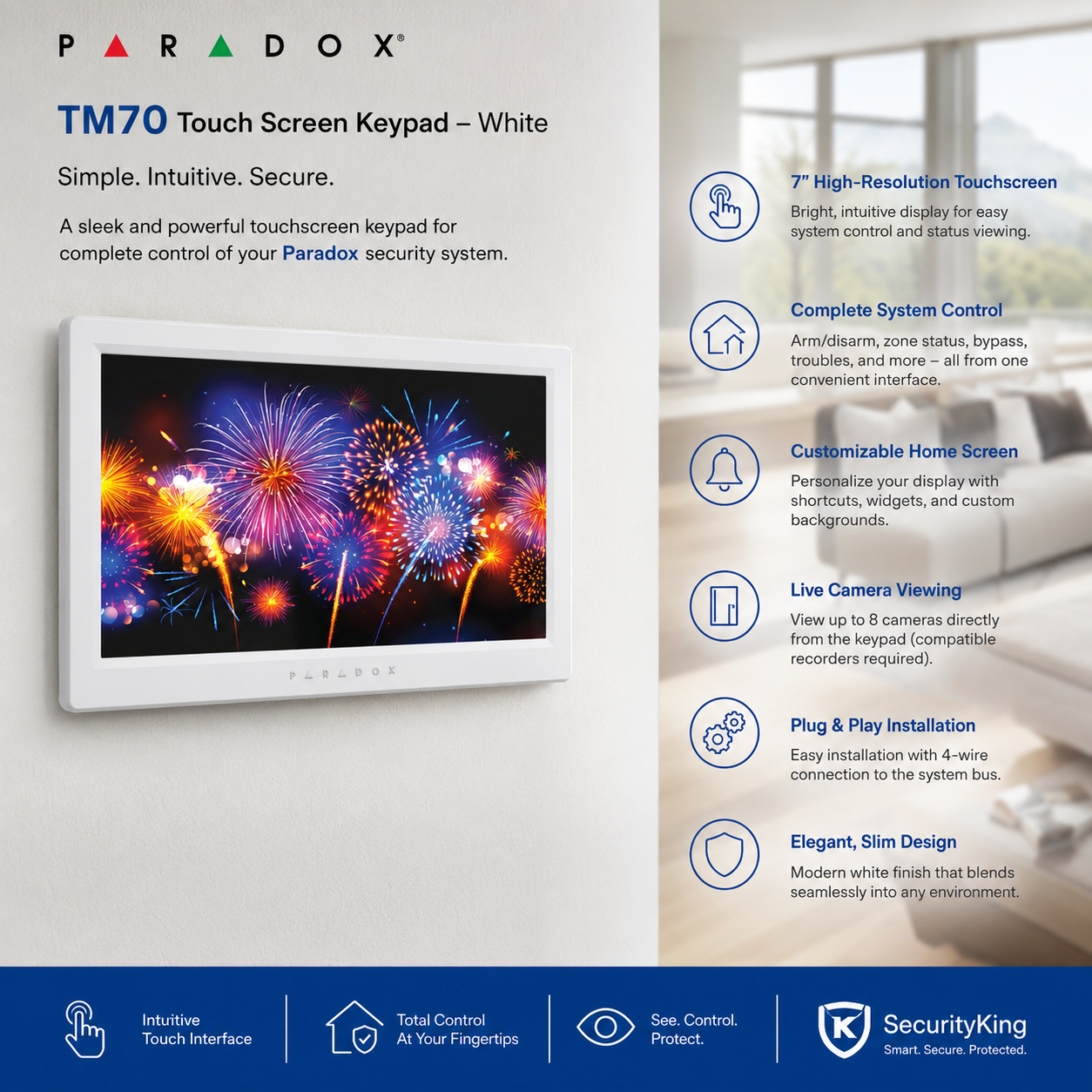 paradox-tm70-touch-screen-keypad-white