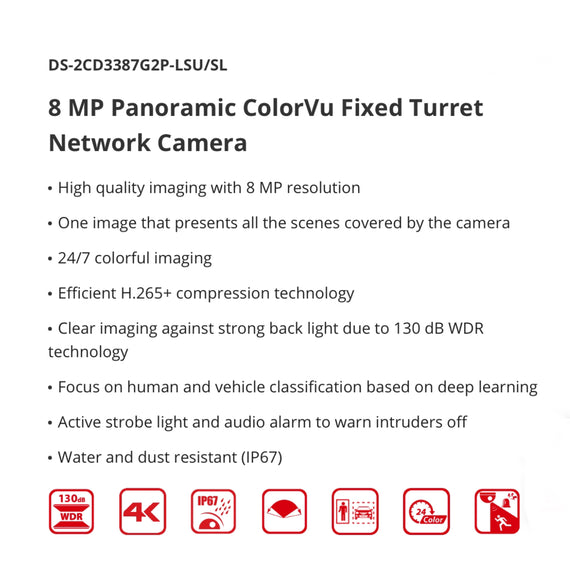 Hikvision 8MP Panoramic ColorVu Fixed Turret Network Camera