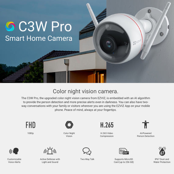 EZVIZ C3W Pro 4MP Color Outdoor WIFI Camera