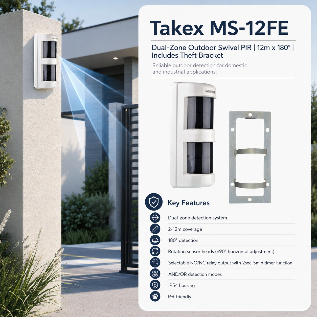 Takex MS-12FE Dual-Zone 12m x 180 Degrees incl Theft Bracket