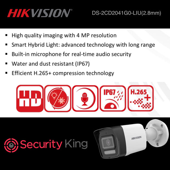 Hikvision 4MP IP Bullet Camera 2.8mm - Smart Hybrid with Audio