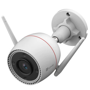 White dome security camera with two external antennas and a red accent line, shown on a plain white background.