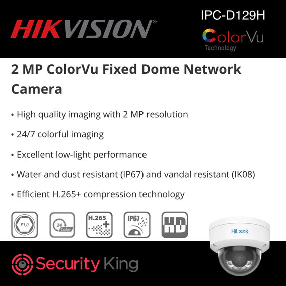 HiLook 2MP ColorVu Fixed Dome Network Camera 2.8mm - New Series