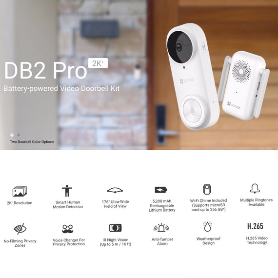 EZVIZ DB2 Pro 3K 5MP Battery-Powered Wireless Video Doorbell Kit with Chime