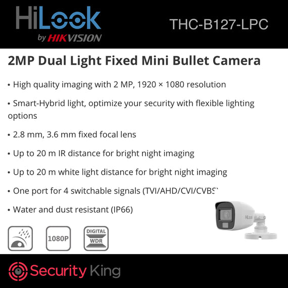 HiLook 2MP Dual Light Fixed Mini Bullet Camera