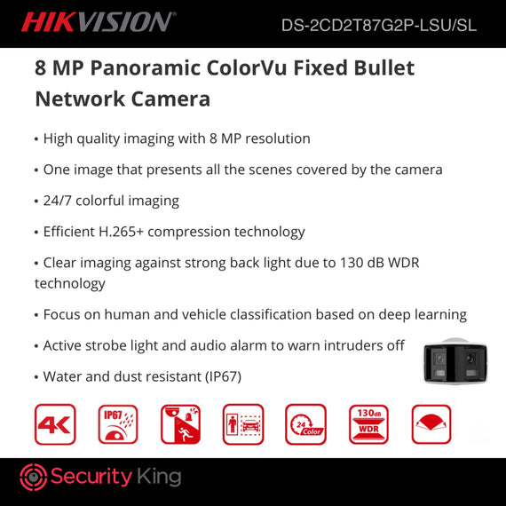 Hikvision 8MP Panoramic ColorVu Fixed Bullet Network Camera