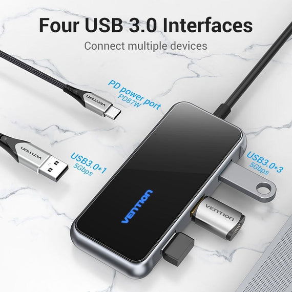 Vention Multi-function USB-C to HDMI/ USB3.0*3/PD Docking Station 0.15M