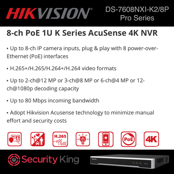 Hikvision 2MP 8 Channel AcuSense Audio IP Kit - Smart Hybrid