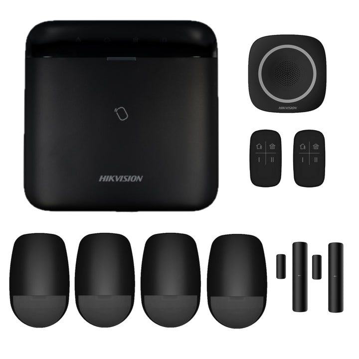 Hikvision AX PRO Black 64 Zone Indoor Alarm Starter Kit – 4 Passives & 2 Door Contacts