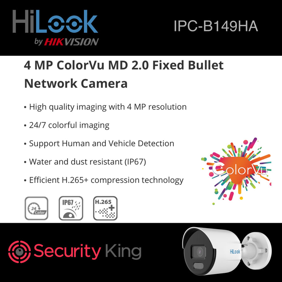 HiLook 4MP ColorVu Fixed Bullet Network Camera - SecurityKing