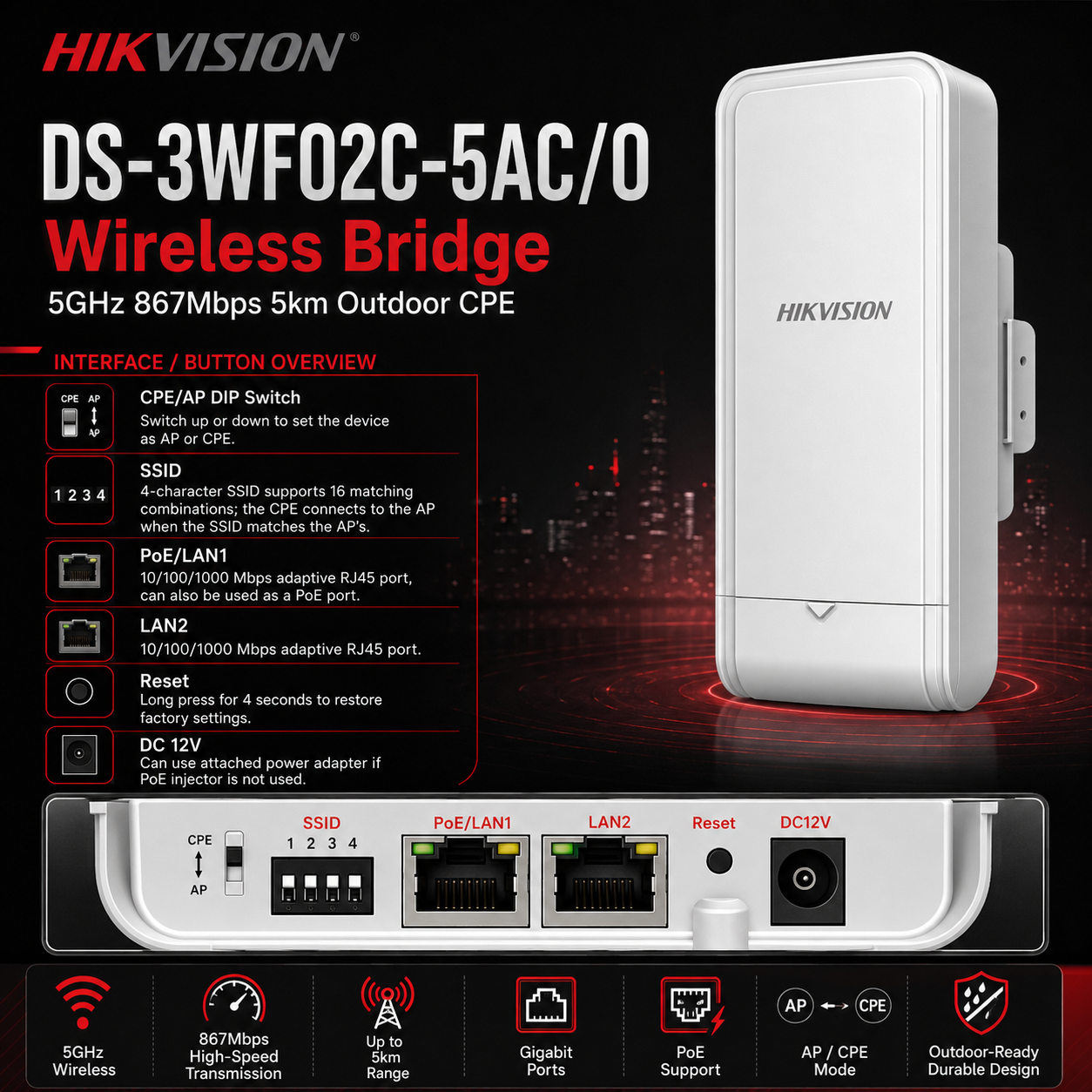 hikvision-5ghz-867mbps-5km-outdoor-wireless-cpe