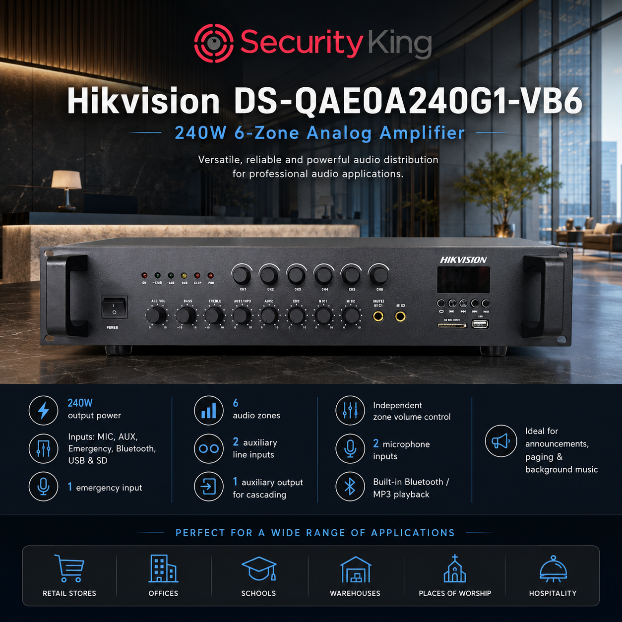 hikvision-240w-6-zone-analog-amplifier
