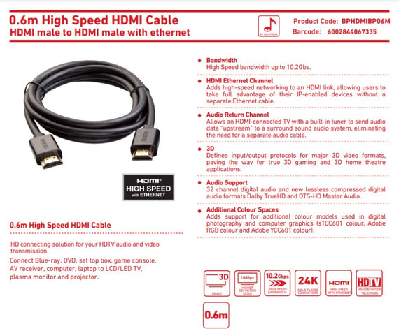 Ellies High Speed HDMI Cable - 0.6m