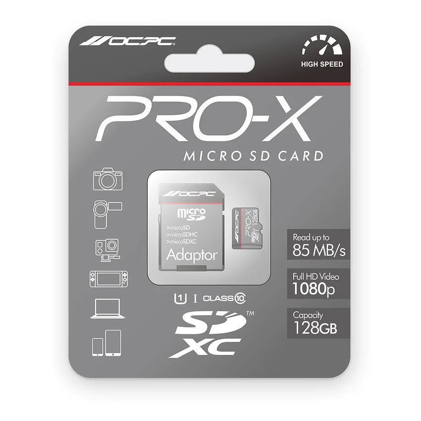 ocpc-pro-x-128gb-microsd-memory-card-uhs-i-u1-c10-85mb-s-4k-ready-storage