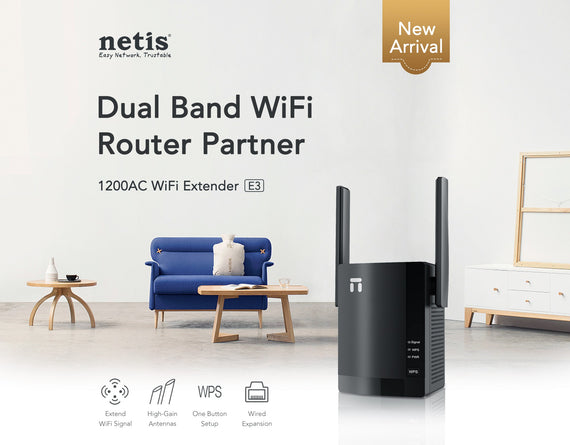 Netis 2.4Ghz and 5Ghz Dual Band AC1200 WiFi Range Extender