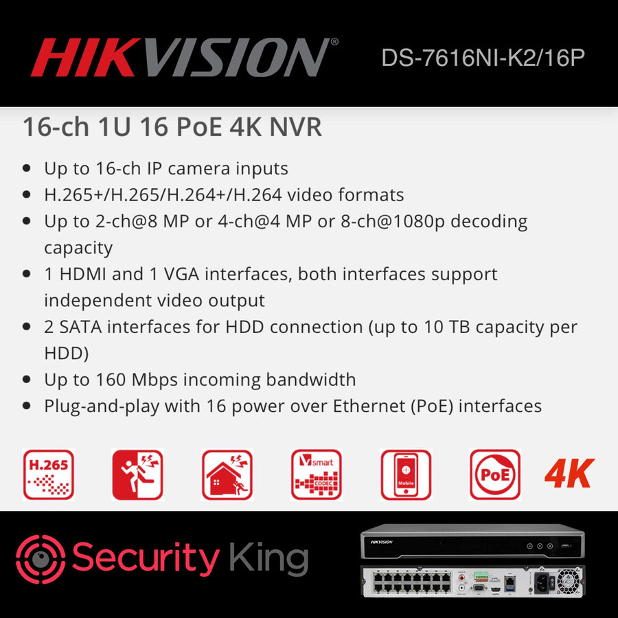 Hikvision 16ch 4K NVR with POE - SecurityKing