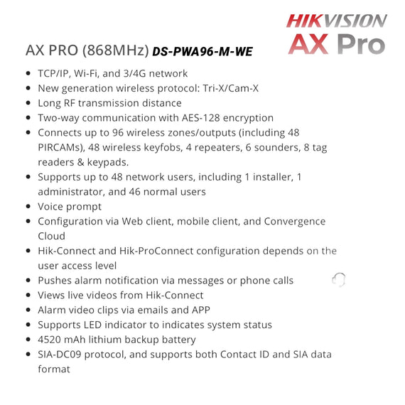 Hikvision AX PRO 96 Zone Control Panel 868MHz