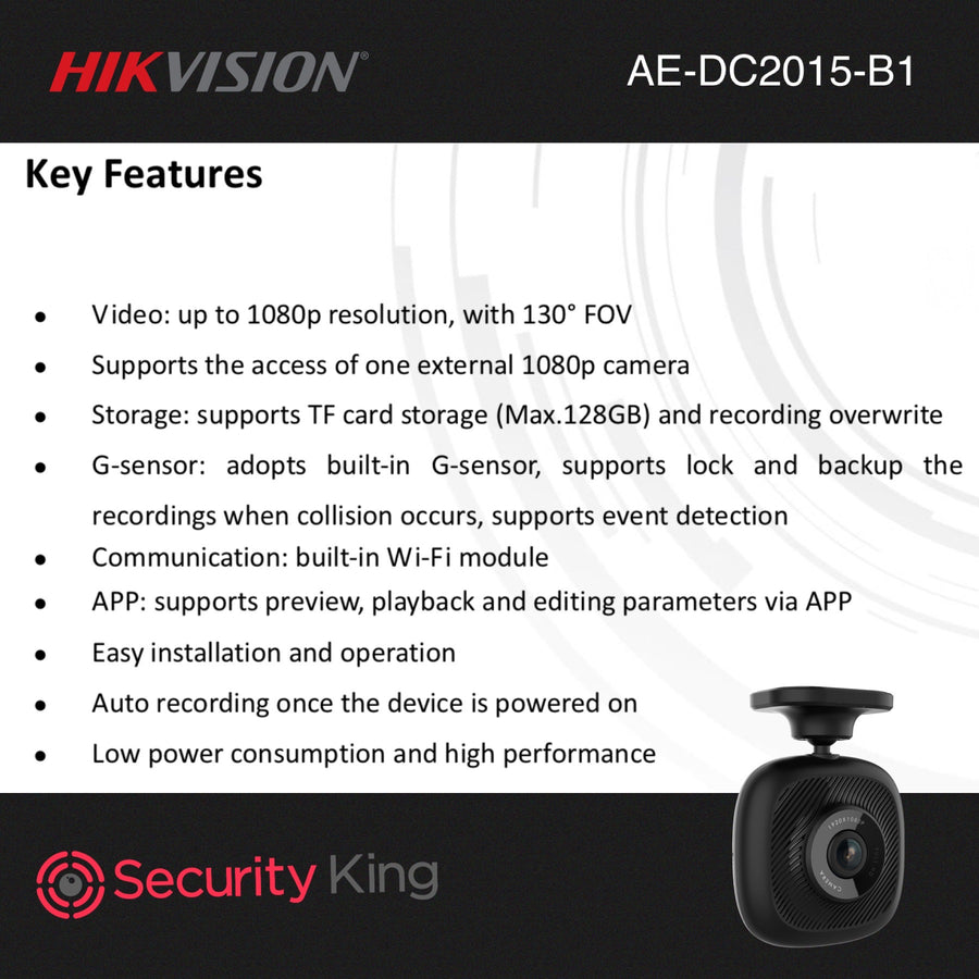 Hikvision Dashcam 1080P incl 64GB SD Card SecurityKing