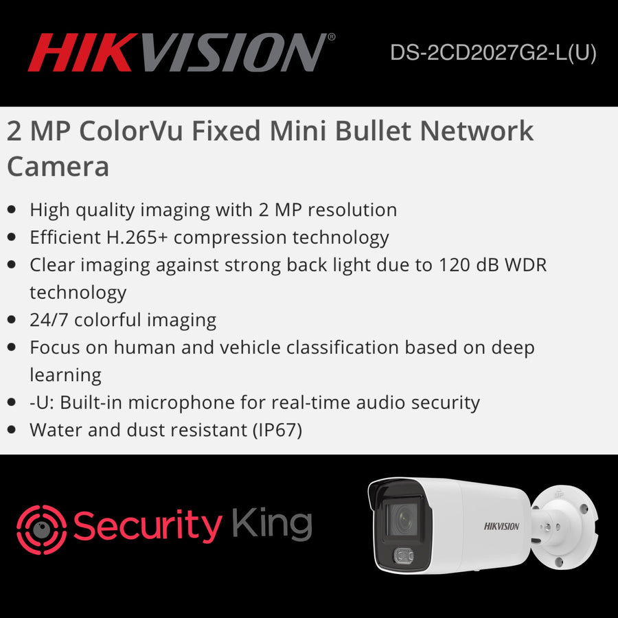 Hikvision 2MP ColorVu Bullet Network Camera with MIC - SecurityKing