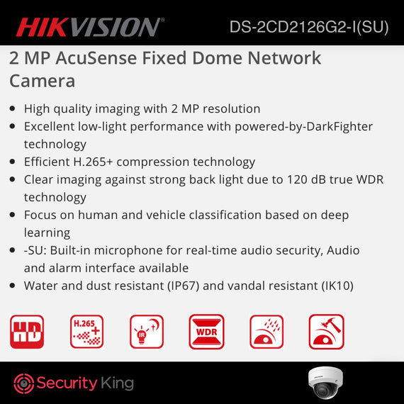 Hikvision 2MP AcuSense Fixed Dome Network Camera