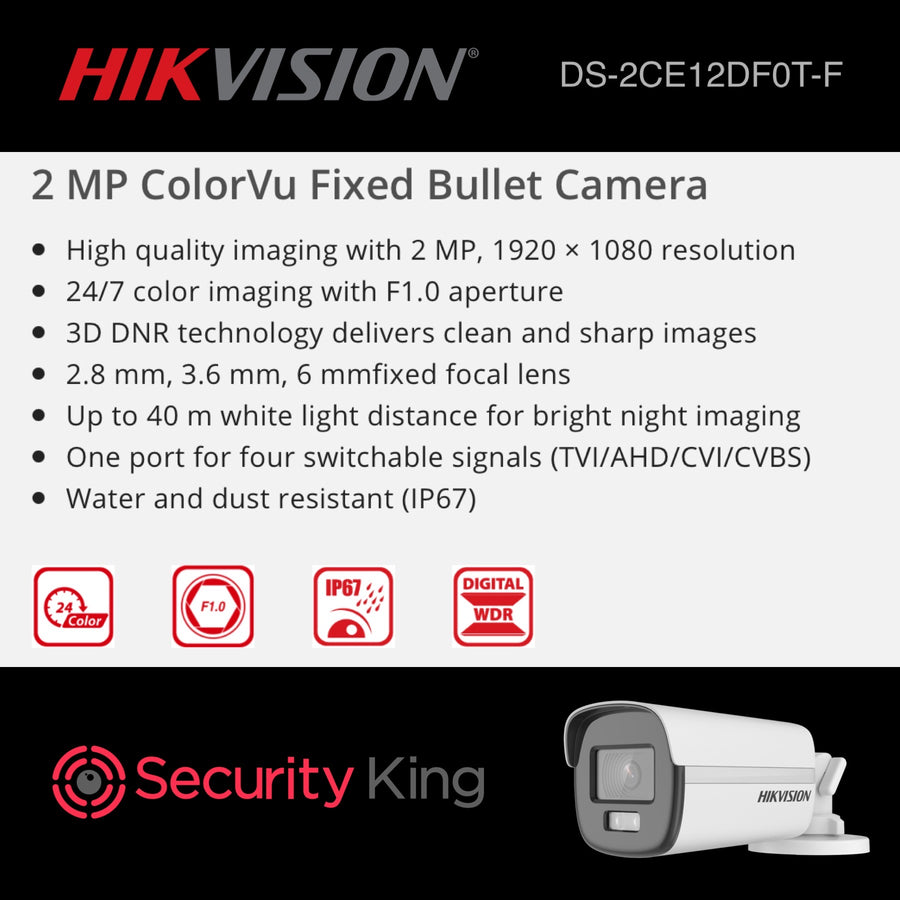 Hikvision 2MP Colorvu Bullet Camera 40m SecurityKing