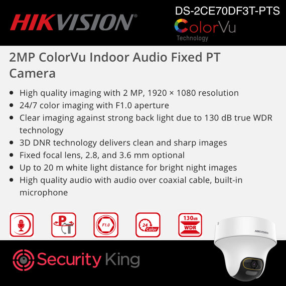 Hikvision 2MP ColorVu Indoor Audio Fixed PT Camera