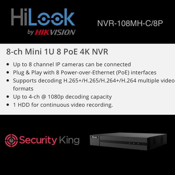 HiLook 8 Channel 4k NVR with POE