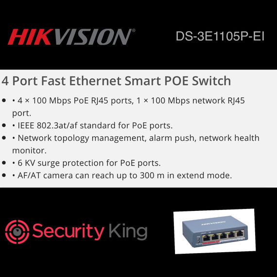Hikvision 4 Port Fast Ethernet Smart POE Switch